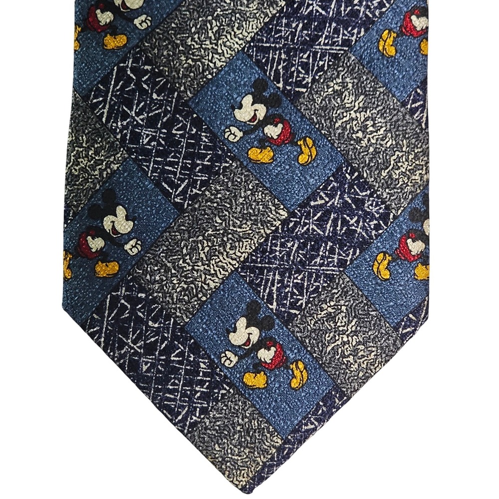 Disney Tie Rack Mickey Mouse Navy Blue Gray Silk Necktie Novelty